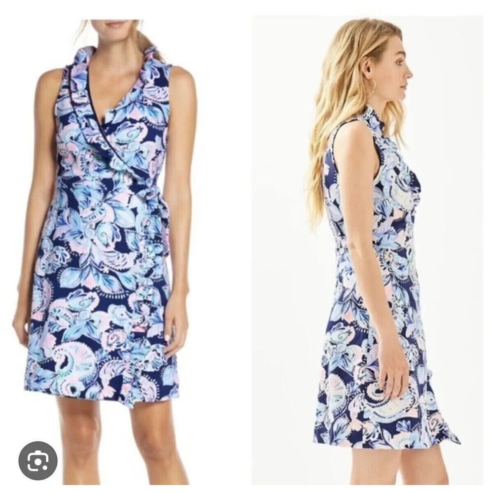 Lilly Pulitzer Romee Wrap Dress Holy Flockamolie Ruffled Sleeveless Preppy S